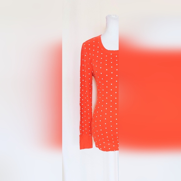 Old Navy Women's Size Small Polka Dot Thermal Waffle Knit Top Orange White - Picture 2 of 8